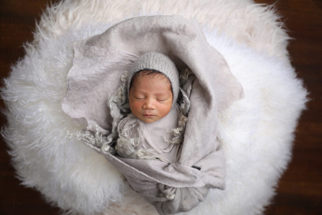 Newborn session in grey by a Orange County Family Photographer