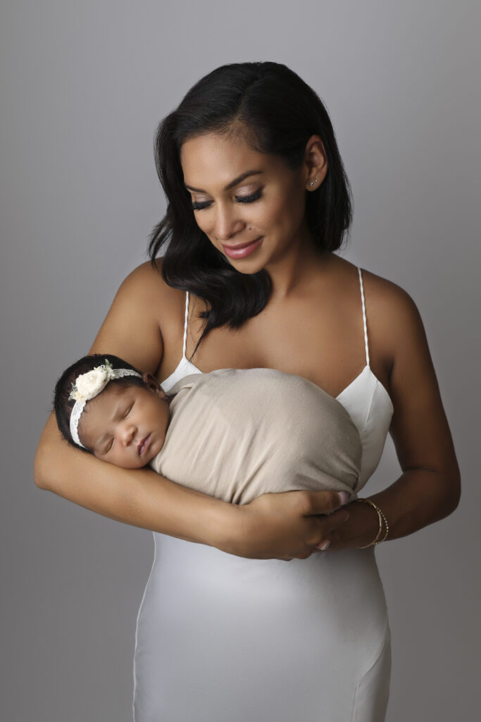 Mom and baby with a 
Orange County California Newborn Photographer